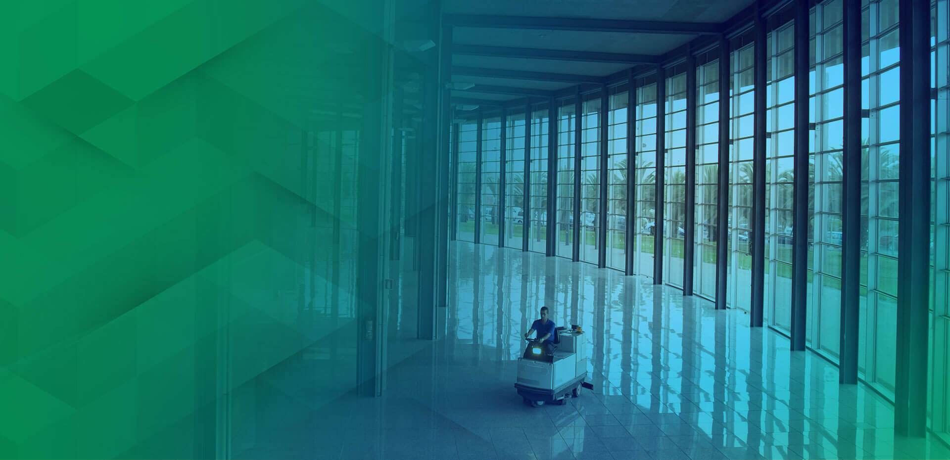 Large Image of cleaning professional cleaning a high ceiling lobby floors