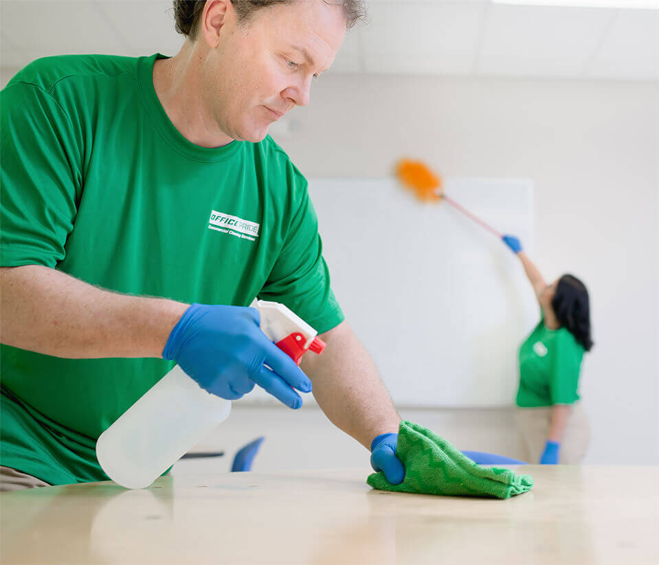 commercial cleaning of classroom tables and boards