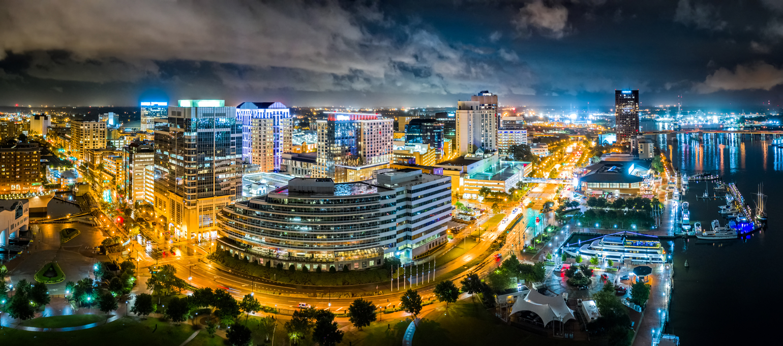 Norfolk Virginia city commercial area (night view)