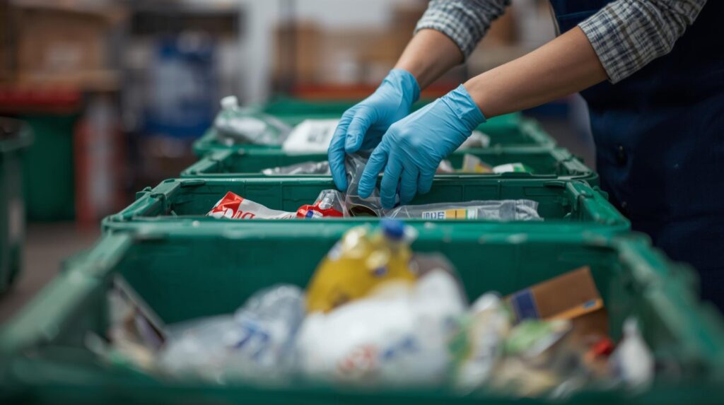 Sorting bins or cleaner handling recyclable materials. smaller scale, not a huge warehouse