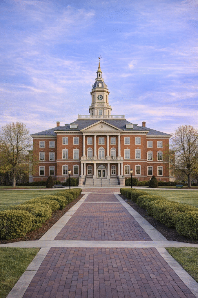 Carmel City Hall in spring light