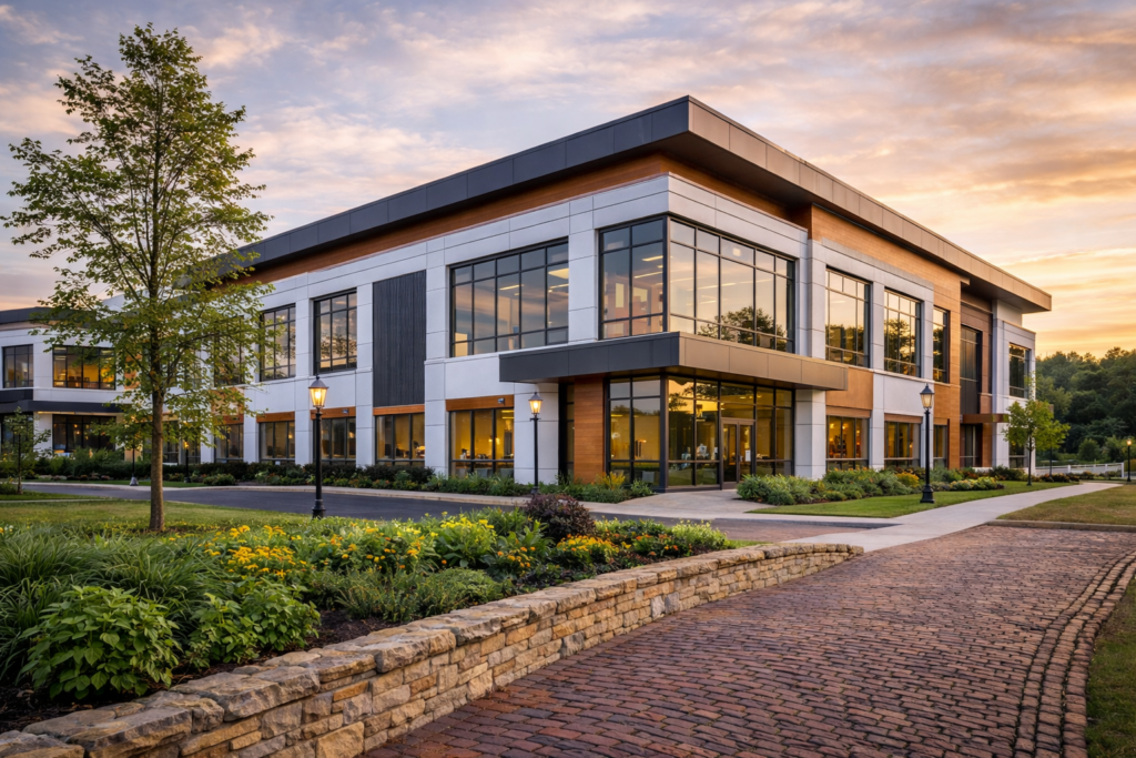 modern office at sunset in zionsville