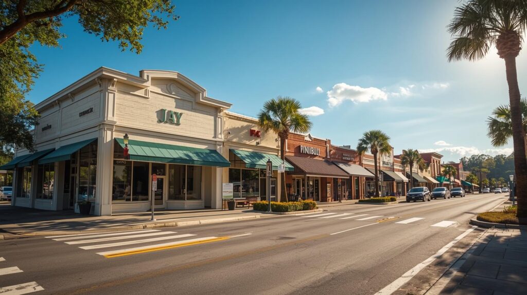 an image of modern-day commercial Jay, Florida, is a town in Santa Rosa County and supports a mix of government offices, local businesses
