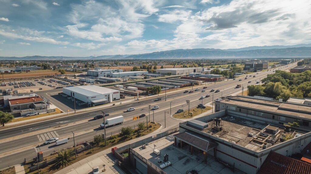 an image of modern-day street-view Goshen is a Central Valley community in Tulare County located just west of Visalia near State Route 99 and key transportation corridors