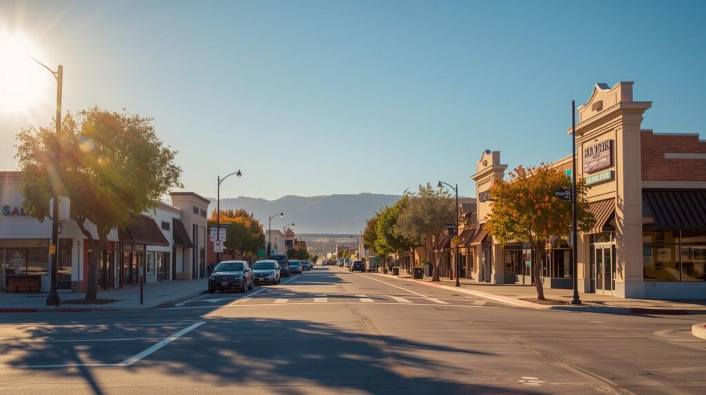 an image of modern-day street-view Ivanhoe is a Central Valley community in Tulare County supports agricultural operations, schools, healthcare providers