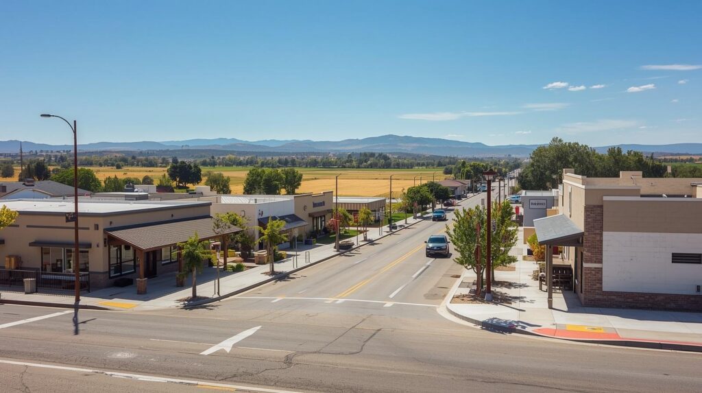 an image of modern-day street-view Seville is a Central Valley community in Tulare County located northeast of Visalia near the Sierra Nevada foothills