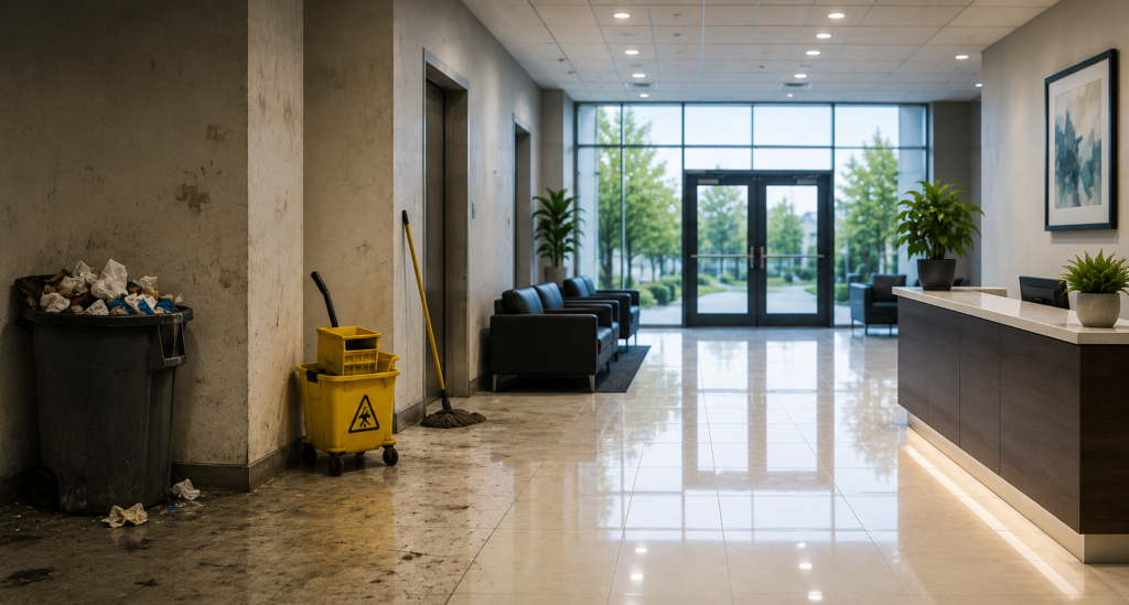 Before and after lobby transformation