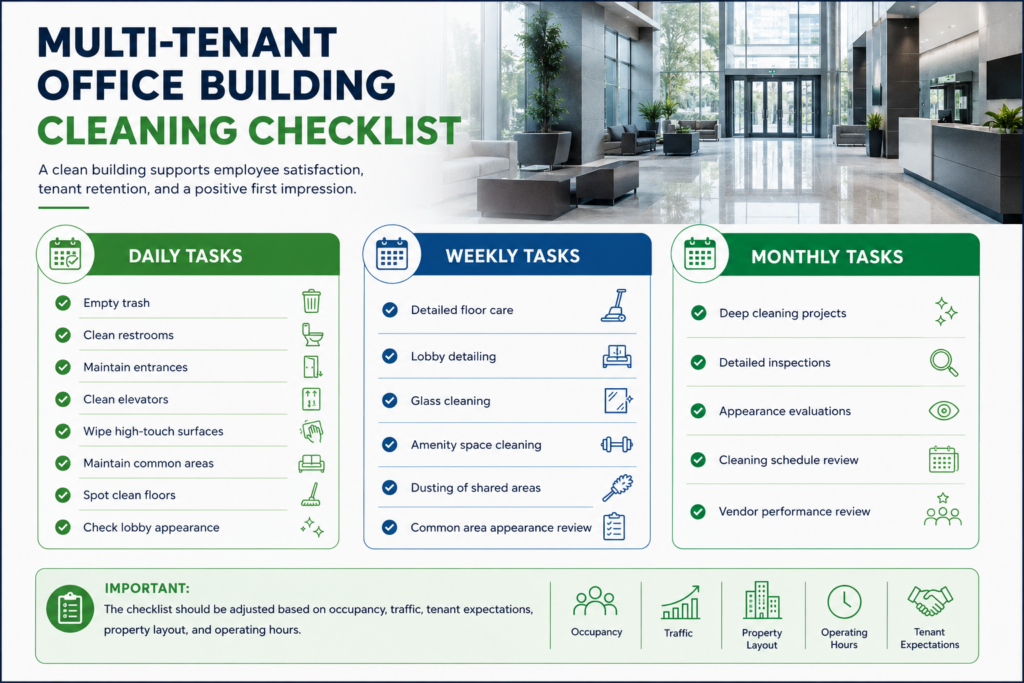 Corporate office building cleaning checklist