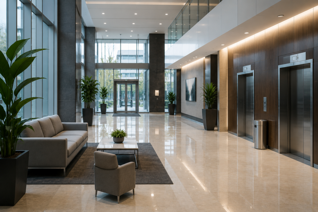 Modern corporate lobby with clean design
