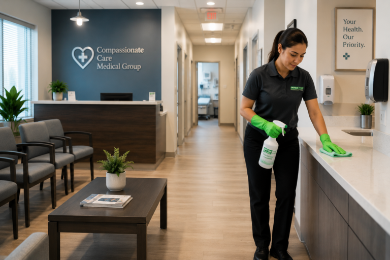 Modern medical office with cleaning details