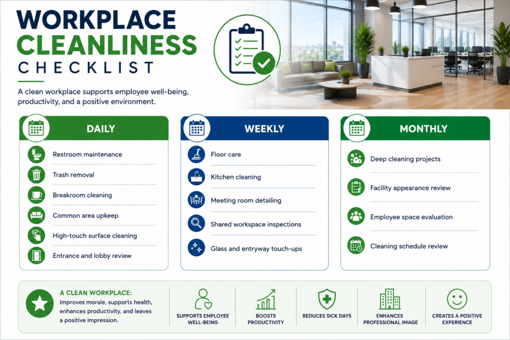 Workplace cleanliness checklist infographic