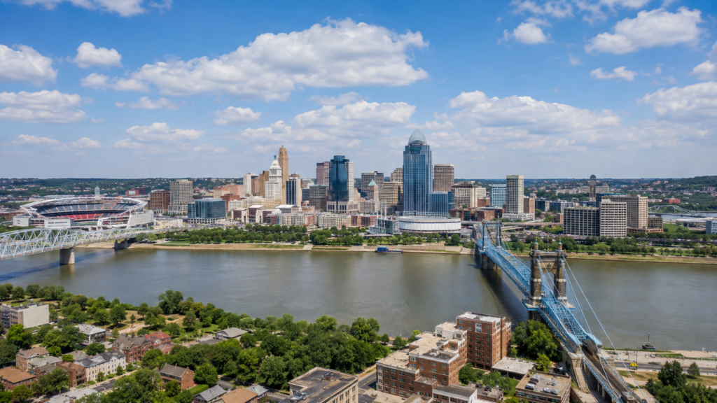 Cincinnati skyline and Ohio River